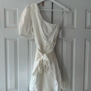 Nine West One-Shoulder Puff Sleeve Mini Dress – White, Size M, NWT